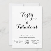 ホワイト&ブラック「40歳と素敵」 40歳の誕生日 招待状 (正面)