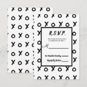 ホワイト＆ブラック X O XO X&OのトレンディなRSVP返信 出欠カード (正面/裏面)