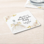 ホワイト ブラッシュ ゴールド グリッター ドレス バチェロレッテ パーティー スクエアペーパーコースター (アングル)