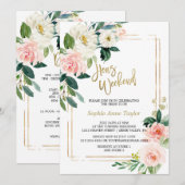 ホワイト ブラッシュ フラワーズ ゴールド ハッチェルメイド ウィークエンド パーティー 招待状 (正面/裏面)