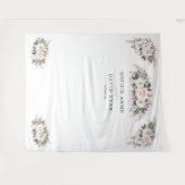 ホワイト ブラッシュ フローラル ローズ ゴールド ウェディング フォト プロップ タペストリー (正面(横))