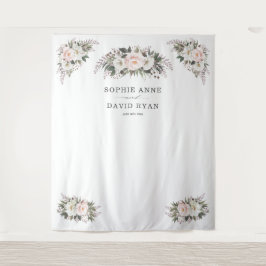 ホワイト ブラッシュ フローラル ローズ ゴールド ウェディング フォト プロップ タペストリー