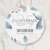 ホワイト ブラッシュ ブルー フラワーパターン 25周年 誕生日 フェイバータグ (正面)