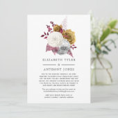 ホワイト、ブルゴーニュ、金ゴールドフローラ結婚のゲスト 案内状 (スタンド正面)