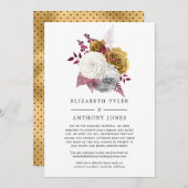 ホワイト、ブルゴーニュ、金ゴールドフローラ結婚のゲスト 案内状 (正面/裏面)