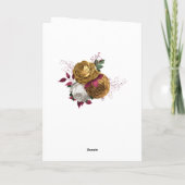 ホワイト、ブルゴーニュ、金ゴールド結婚フローラ サンキューカード (裏面)