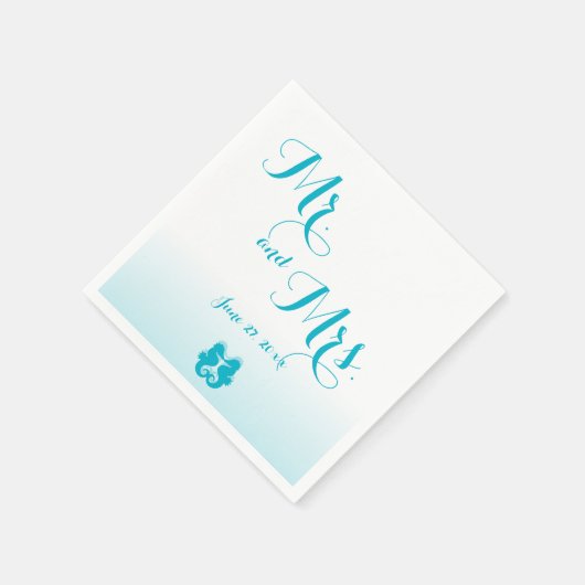 ホワイト・ブルーのミセス・シーホースのナプキン結婚ズ スタンダードカクテルナプキン (角)
