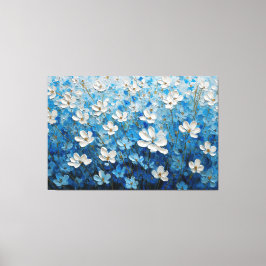 ホワイト+ブルーの花のテクスチャペインティング - 抽象画 キャンバスプリント