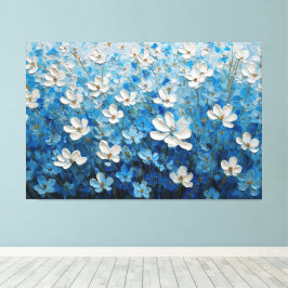 ホワイト+ブルーの花のテクスチャペインティング - 抽象画 キャンバスプリント