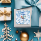 ホワイト&ブルーの雪の結晶クリスマスデコレーション スクエアシール