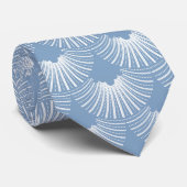 ホワイト&ブルーアートデコ幾何学模様 ネクタイ (ロール)