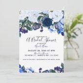 ホワイト&ブルーウィンターフローラブーケブライダルシャワー 招待状 (スタンド正面)