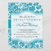 ホワイト&ブルーグリーンフローラダムブライダルシャワー招待状 招待状 (正面/裏面)