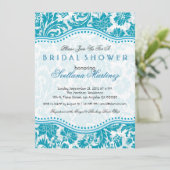 ホワイト&ブルーグリーンフローラダムブライダルシャワー招待状 招待状 (スタンド正面)