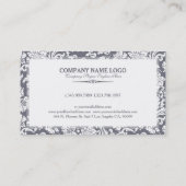 ホワイト&ブルーグレーヴィンテージフローラダマスク 名刺 (裏面)