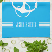 ホワイト&ブルーストライプズ航海のボートいかり キッチンタオル (折り畳み)