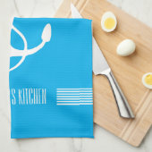 ホワイト&ブルーストライプズ航海のボートいかり キッチンタオル (四つ折り)