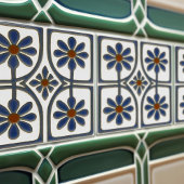 ホワイト&ブルーデイジーアールデコウォールデコール新しい タイル