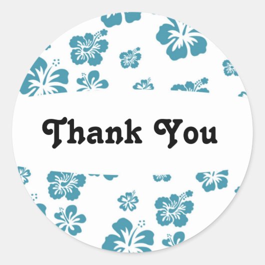 ホワイト&ブルーハイビスカスフラワーフローラパーティーシール ラウンドシール (正面)