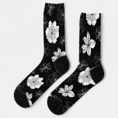 ホワイト&ブルーバイオレットグラフィックフローラルパターン ソックス (左)