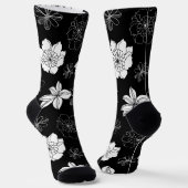 ホワイト&ブルーバイオレットグラフィックフローラルパターン ソックス (傾斜あり)