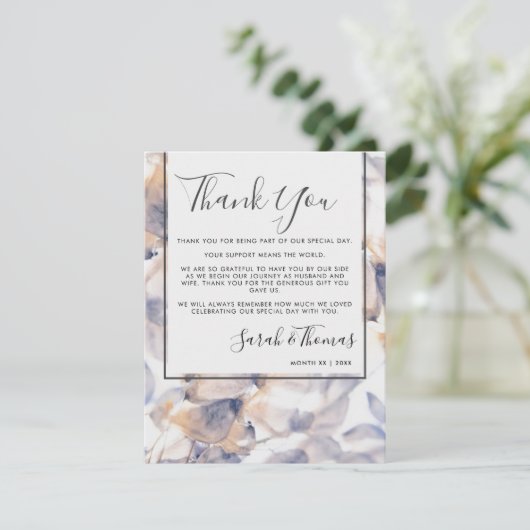 ホワイト&ブルーパテレスフローラエレガントありがとう 招待状 (スタンド正面)