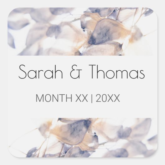 ホワイト&ブルーパテレスフローラエレガントな結婚式 スクエアシール (正面)