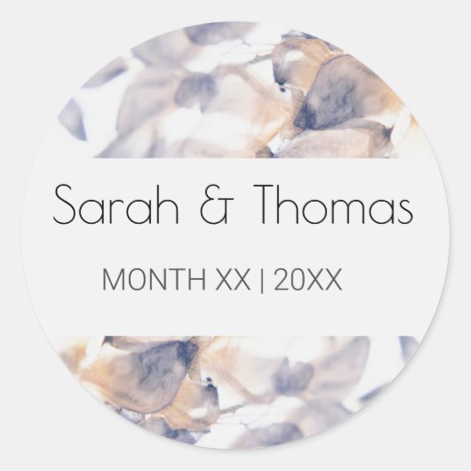 ホワイト&ブルーパテレスフローラエレガントな結婚式 ラウンドシール (正面)