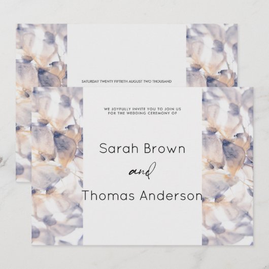 ホワイト&ブルーパテレスフローラエレガント結婚ブライダル 招待状 (正面/裏面)