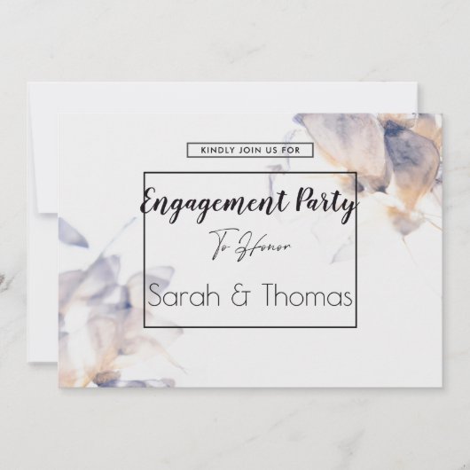 ホワイト&ブルーパテレフローラエレガント婚約 招待状 (正面)