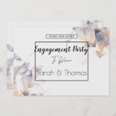 ホワイト&ブルーパテレフローラエレガント婚約 招待状 (正面/裏面)
