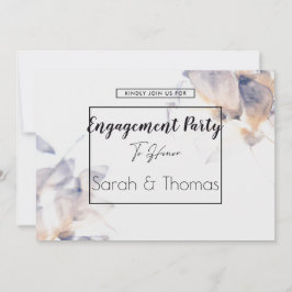 ホワイト&ブルーパテレフローラエレガント婚約 招待状