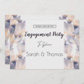 ホワイト&ブルーパテレフローラエレガント婚約 招待状 (正面/裏面)