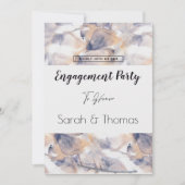 ホワイト&ブルーパテレフローラエレガント婚約 招待状 (正面)