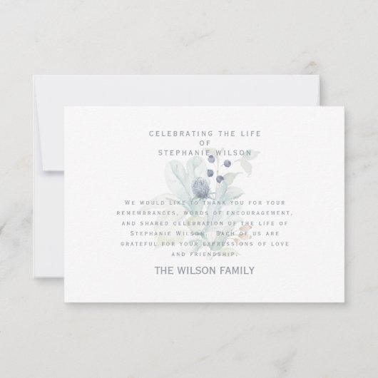 ホワイト&ブルーフローラ葬儀忌引きありがとう サンキューカード (裏面)