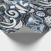 ホワイト&ブルーペイズリープリントエレガントバースデーパーティー ラッピングペーパー (角)