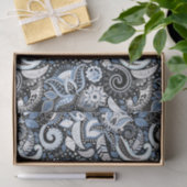 ホワイト&ブルーペイズリープリントエレガントバースデーパーティー 薄葉紙 (ギフト)