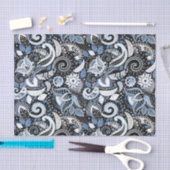 ホワイト&ブルーペイズリープリントエレガントバースデーパーティー 薄葉紙 (クラフト)