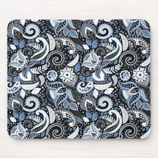 ホワイト&ブルーペイズリープリントパターン マウスパッド (正面)