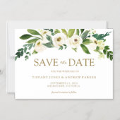 ホワイト ブルーミング フラワーズ ウェディング セーブ ザ デート マグネット招待状 (正面)