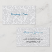 ホワイト&ブルーヴィンテージフローラダマスク 名刺 (正面/裏面)