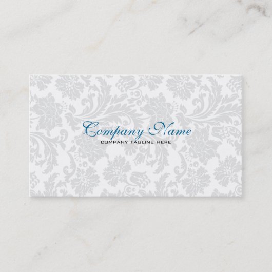 ホワイト&ブルーヴィンテージフローラダマスク 名刺 (正面)