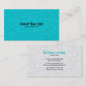 ホワイト&ブルーヴィンテージフローラダマスク 名刺 (正面/裏面)