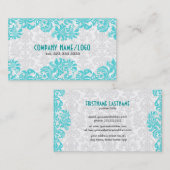 ホワイト&ブルーヴィンテージフローラダマスク 名刺 (正面/裏面)