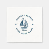ホワイト&ブルーヴィンテージ航海のボート2イラストレーション スタンダードカクテルナプキン (正面)