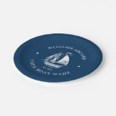 ホワイト&ブルーヴィンテージ航海のボート2イラストレーション ペーパープレート (アングル)