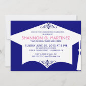 ホワイト&ブルー卒業ハットグラードパーティー 招待状 (正面)