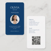 ホワイト/ブルー王室のフォトソーシャルQRコード 名刺 (正面/裏面)
