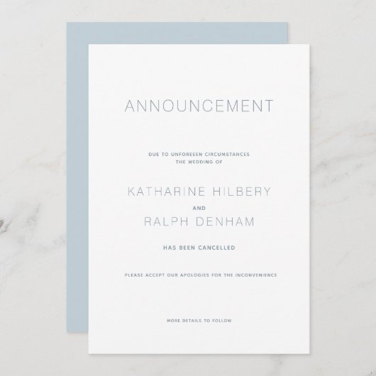 ホワイト&ブルー結婚のキャンセル 招待状 (正面/裏面)
