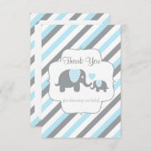 ホワイト、ブルー、グレーストライプのゾウ – ありがとう サンキューカード (正面/裏面)